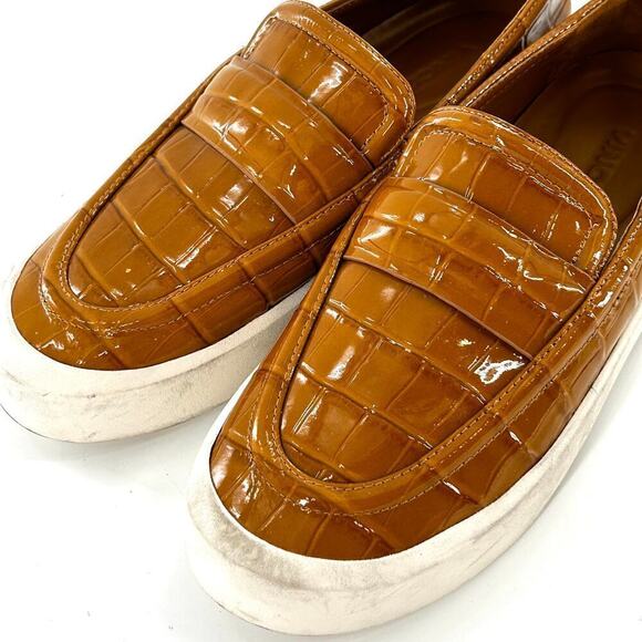 Vince Ghita Loafers 6 Croc Leather Gold Yellow Platform Slip On Comfort - Picture 9 of 10